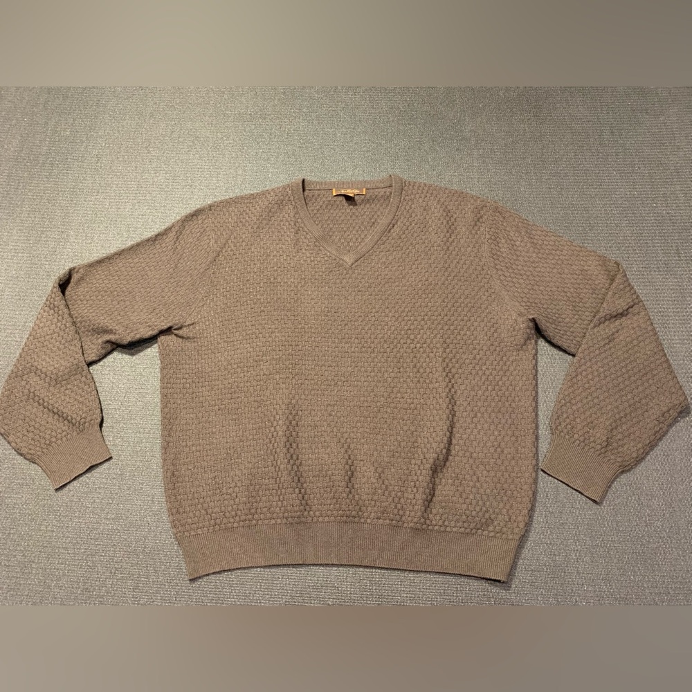 Tasso Elba Brown‎ Silk Cashmere Textured Sweater Size XL